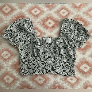 Puffed Sleeve Polka Dot Crop Top